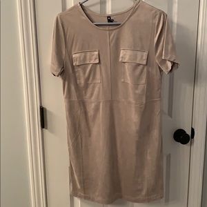 Faux suede shirt dress
